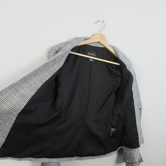 Club Monaco Plaid Blazer Jacket Women Size 6 Gray Ruffle Sleeve Hem Career 558 - Picture 5 of 10